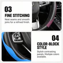 Carbon Fiber Texture Faux Leather Steering Wheel Cover, Flexible Design Without Rigid Inner Ring, Universal Fit For 14.5–15-Inch Vehicles, Sporty Style Car Interior Accessory,Suitable For Sedans And SUVs - Multicolor - View 11