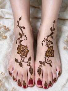 4pcs Floral Henna Tattoo Stencils, Suitable For Feet And Hands, Colorful Painting Temporary Tattoo Stencils, Glitter Painting Hollow Stickers, For Body Art Mehndi Patterns - View 5
