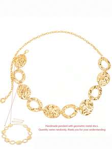 1pc Vintage Fashion Minimalist Versatile Metal Hollow Round Belt Waist Chain, Exaggerated Personalized Elegant INS Style Metal Hollow Round Ring Splicing Waist Chain Suitable For Daily Wear, Party, Vacation - Gold - View 8