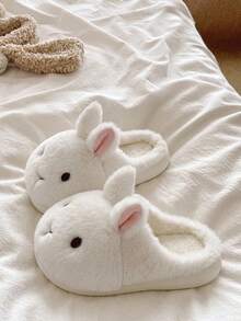 Women's Cute Rabbit Thick Sole Slippers, Indoor/Outdoor Fluffy Plush Winter Comfortable Closed-Toe Slippers - White - View 3