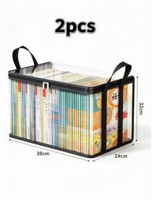 1/2pcs Transparent PVC Thickened Durable Foldable Storage Bag, With Visible Window Waterproof Rectangular Storage Box, 2pcs/1pack, Suitable For Books, Toys, Snacks, School, Home, Classroom Space-Saving Storage - Multicolor - View 13