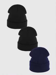 3pcs Men's Knitted Beanie, Double Layer Warm Knitted Hat, Folded Brim Loose Brimless Design, Suitable For Cold Weather, Autumn/Winter Knitted Hat - Multicolor - View 15