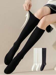 1/2/3 Pairs Women Solid Color Over-The-Knee Socks, White Thigh High Compression Stockings, Slimming Leg, Suitable For Dresses, Boots, Flats, Versatile For All Seasons - Multicolor - View 19
