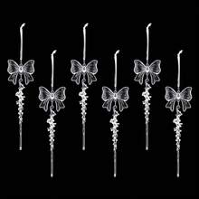 6PCS Christmas Acrylic Bow Icicle Hanging Ornaments, Clear Macaron Color Crystal Bow Icicle Pendants, Xmas Tree Window Home Holiday Party Decorations - Multicolor - View 14