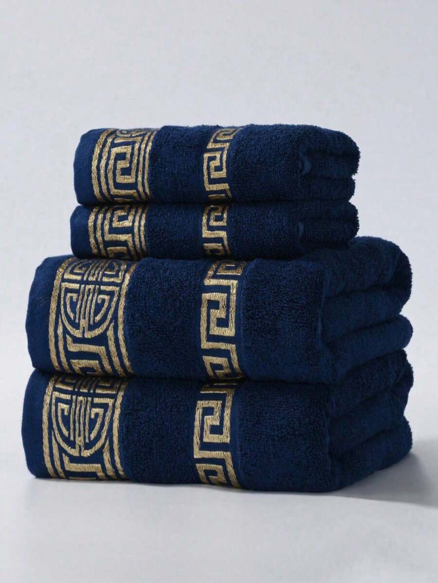 1件/2件裝 奢華經典金線刺繡圖案 柔軟吸水無毛屑輕量浴巾，適用淋浴與洗臉，情侶居家毛巾，浴室裝飾毛巾，戶外泳池毛巾，日常飯店禮品，成人高級家用吸水快乾洗髮洗臉巾，1件或70*140cm裹身浴巾