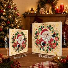 2D Flat, 1pc PVC Material Christmas Pearl Painting, Waving Santa Claus In Holly Wreath Pattern, Pearl Art Tabletop Stand Ornament, Holiday Home Table & Wall Decoration, Christmas Gift - View 4