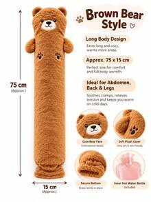 1pc 2300ml Neutral Cartoon Flocked Long Hot Water Bottle, Large Capacity, Random Inner Color, Refillable, Explosion-Proof, Leak-Proof, Detachable, Hand Warmer, Suitable For Winter Outdoor Camping, Travel, Home, Office, School, Dorm, Daily Use, Christmas, Holiday Gift - Hot Water Bottle - View 7