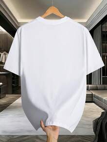 Quirky Geometric Graphic Men's T-Shirt, Crew Neck Short Sleeve, Casual & Outdoor Wear - White - View 4