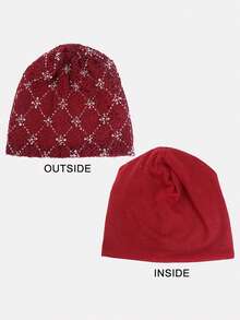 1PC Women's Pearl & Rhinestone Color Matching Double Layer Lace Headwrap Turban Cap, Suitable For Daily Wear - Multicolor - View 3