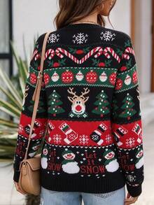 Women's Casual Loose Fit Deer Print Long Sleeve Cardigan, Autumn/Winter - Multicolor - View 2