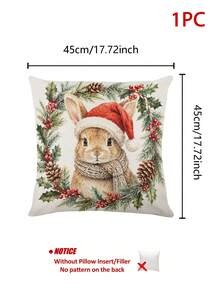 Cute Christmas Rabbit Table Runner, Holly Berry Pine Cone Wreath Pattern, Winter Christmas Holiday Dining Table Decor Table Runner Pillowcase Placemat, Farmhouse Style Kitchen Party Home Decor - Multicolor - View 15