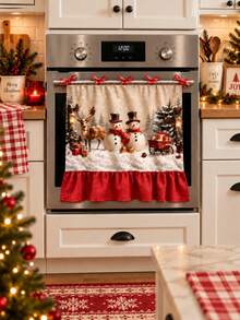Farmhouse Christmas Stove Oven Curtain, Red Gingham Checkered Kitchen Curtain With Tie Bows, Ruffled Christmas Kitchen Decor Curtain For Stove Front Decoration - B - View 10