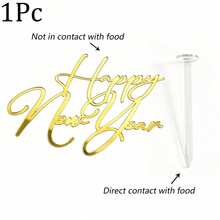 1 cái/3 cái/6 cái topper bánh kem acrylic Happy New Year, trang trí bánh gương vàng, thiết kế hộp quà, trang trí bánh tiệc đêm giao thừa, dụng cụ làm bánh tráng miệng - Nhiều màu - Xem 15