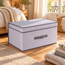 XXL Patterned Storage Box 70 X 40 X 30 Cm, 84L Collapsible Fabric Storage Bin With Lid & Front Handle, Foldable Organiser For Clothes, Bedding, Blankets, Wardrobe & Under Bed - 2 Colours Shipped At Random - View 7