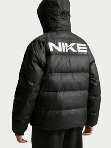 Nike Jaket Olahraga Pria Lengan Panjang Berkerudung dengan Resleting - Hitam - View 2