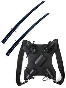 3pcs Retractable Katana Model Props, Halloween Cosplay Battle Props, With Sword Back Leather Scabbard, Sword Bag And Back Protector, Adjustable Leather Dual Sword Back Harness, Sturdy And Durable For Easy Carrying, Portable Storage Bag Compatible With Anime Cosplay Costumes; Black, White, Pink Optional, Dual Shoulder Strap Unisex, Convenient For Wearing And Display, Anime Enthusiast Costume Accessory, Suitable For Various Cosplay, Theme Party Styling - Multicolor - View 12