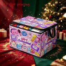 1pc Graffiti Print Fabric Storage Box With Flap, Various Personal Item Illustration Patterns, Soft Pink & Purple Color Scheme, Reinforced Handle Design, Large Capacity Foldable, Dust-Proof Flap Storage For Clothes And Sundries, Personalized Home Storage, Ideal Holiday Gift - A - View 10