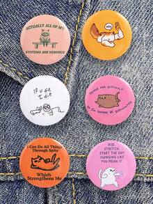 Humorous Quote Animal Brooch Set, Cute Cat Raccoon Round Tin Button Pins, Funny Meme Badge, Decorative Lapel Pin For Bags, Hats And Clothing - Multicolor - View 3