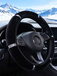 Winter Warm Plush Steering Wheel , Bling Rhinestone Crystal Sparkly Soft Fuzzy Car Wheel Protector, Universal 15 Inch Fit For Round & D-Shape Steering Wheel, Non-Slip Elastic Car Interior Decor - Multicolor - View 2