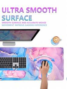 Set 4 Buah Alas Meja Ergonomis Besar XXL Motif Marmer - Alas Mouse Gaming Ukuran Besar, Penyangga Pergelangan Tangan Keyboard, Tatakan Gelas - Alas Anti Selip, Tepi Berjahit - Memudahkan Pengetikan, Meredakan Nyeri - (35,4*15,7 Inci) - Cocok Untuk Kantor, Rumah, Komputer, Laptop - View 4