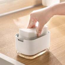 1pc Oval Plastic Soap Dispenser With Sponge Holder, Multi-Functional Dish Soap Dispenser, Kitchen Press-Type Dish Soap Pump And Foam Generator, Cleaning, Soap Box - 1pc - View 4
