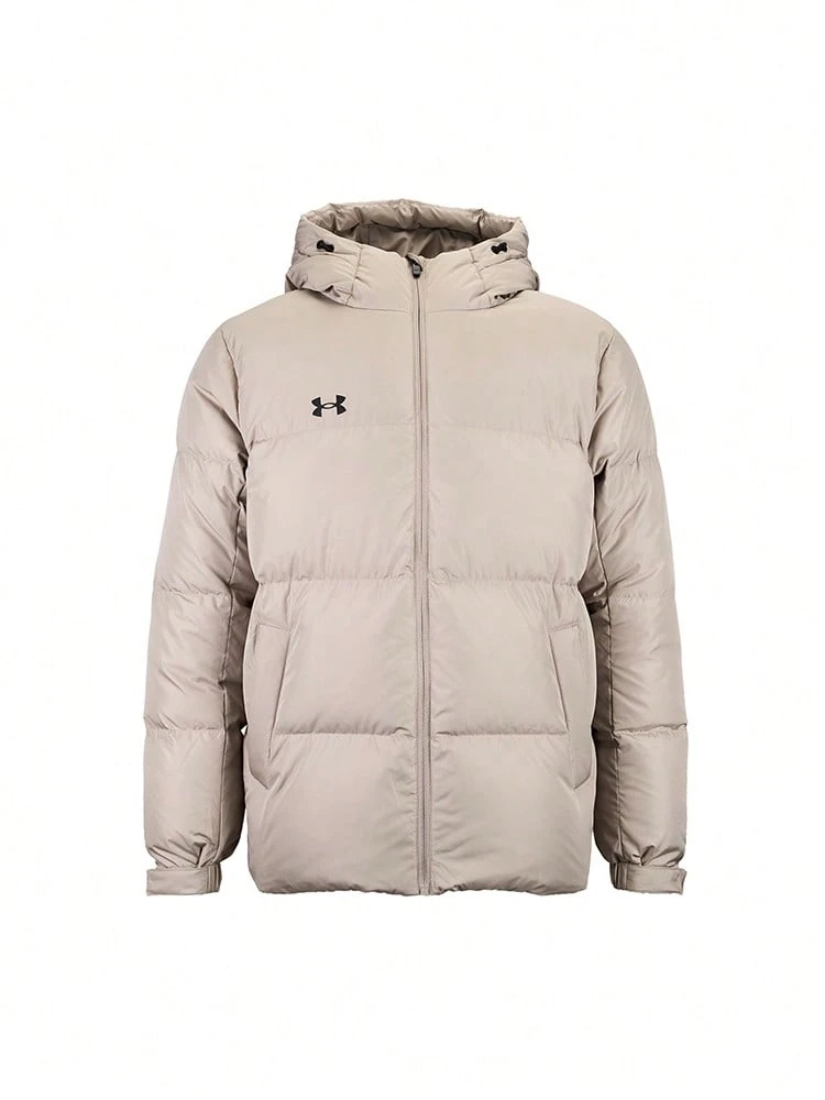 Under Armour Unisex Short Puffer Jacket 2026 Winter New Warm Windproof Hooded Jacket 25600804-299 - Khaki - View 1