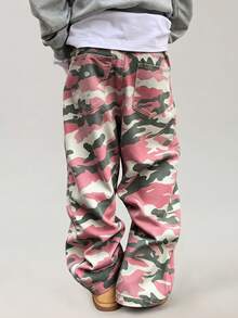 Vaulklash Men's Retro Street Camouflage Wide Leg Jeans - Pink - View 2