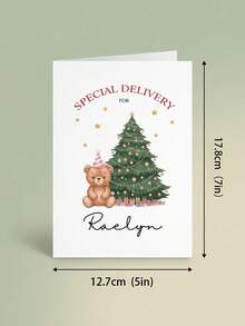 1/3 st personliga julkort med namn, söta teddybjörn och julgran, julpresentkort med kuvert för familj och vänner - Multifärgad - Visa 2