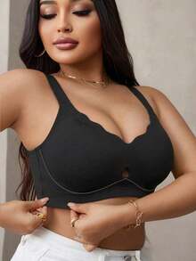 1pc Soft Support Large Bust Bra, Thin Jelly Lift Seamless Wire-Free Bra, Fixed Cup, Large Bust Minimizing, Anti-Sagging, Adjustable Straps, Wire-Free Support, Back Hook, Adjustable, Push-Up, Comfortable, Bra, Daily Wear - Black - View 3