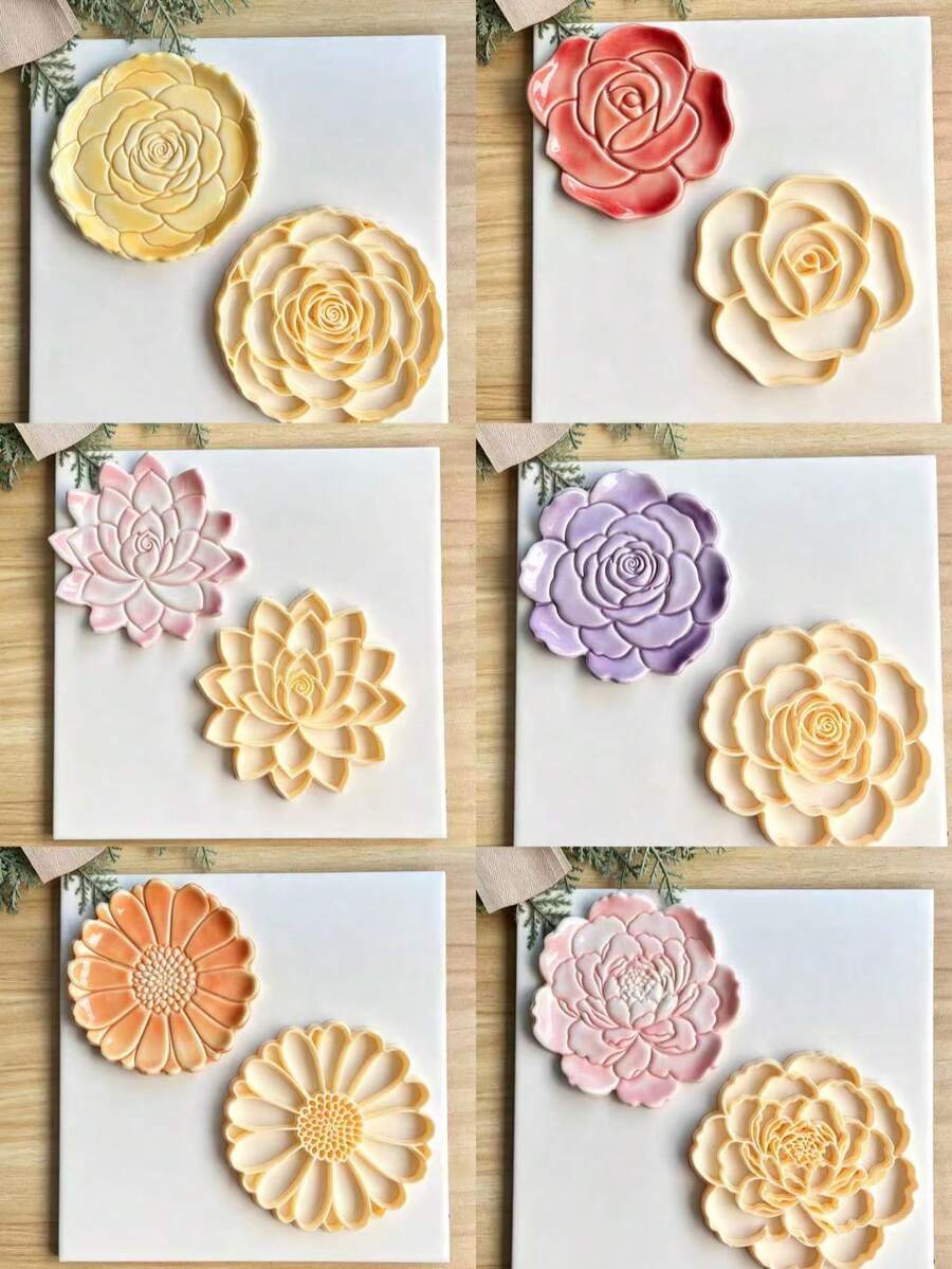 Flower Shaped Jewelry Tray Clay Mold, Jewelry Storage Dish Polymer Clay Mold, DIY Rustic Home Decor Handmade Mold, Soft Clay Jewelry Making Mold - Yellow - View 1