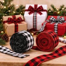 1pc 5CM Wide Christmas Plaid Wired Ribbon With Hemmed Edge, Decorative Ribbon For Christmas Holiday DIY Handmade Wreath Decoration - A - View 4