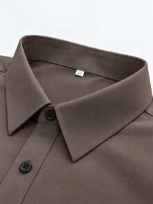 Men's Solid Color Button Design Business Formal Long Sleeve Shirt - Chocolate Brown - View 4