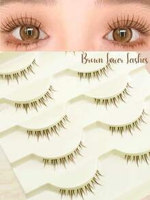 5 Pairs Brown Lower Eyelashes With Tapered Ends, Cartoon Eye Style, Cross-Fluffy Faux Mink Eyelashes, Lightweight, Curled, Invisible Band, Natural Fluffy, Handmade Exquisite, Japanese And Korean Sweet Cartoon Eye Lower Eyelashes - Brown - View 1