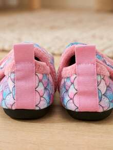 Girls' Indoor House Slippers, Autumn/Winter Thermal Lined Warm Comfortable Lightweight Soft Rubber Sole Colorful Fish Scale Design Adjustable Hook And Loop - Multicolor - View 11