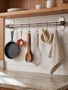 Wall Mounted Kitchen Hanging Rail Organizer, Multi-Purpose Pot And Pan Holder, No Punch Installation, Hang Cooking Gadgets, Measuring Cup, Kitchen Towel, Ideal For Home Kitchen, Farmhouse, Small Space Storage Solution - Multicolor - View 9