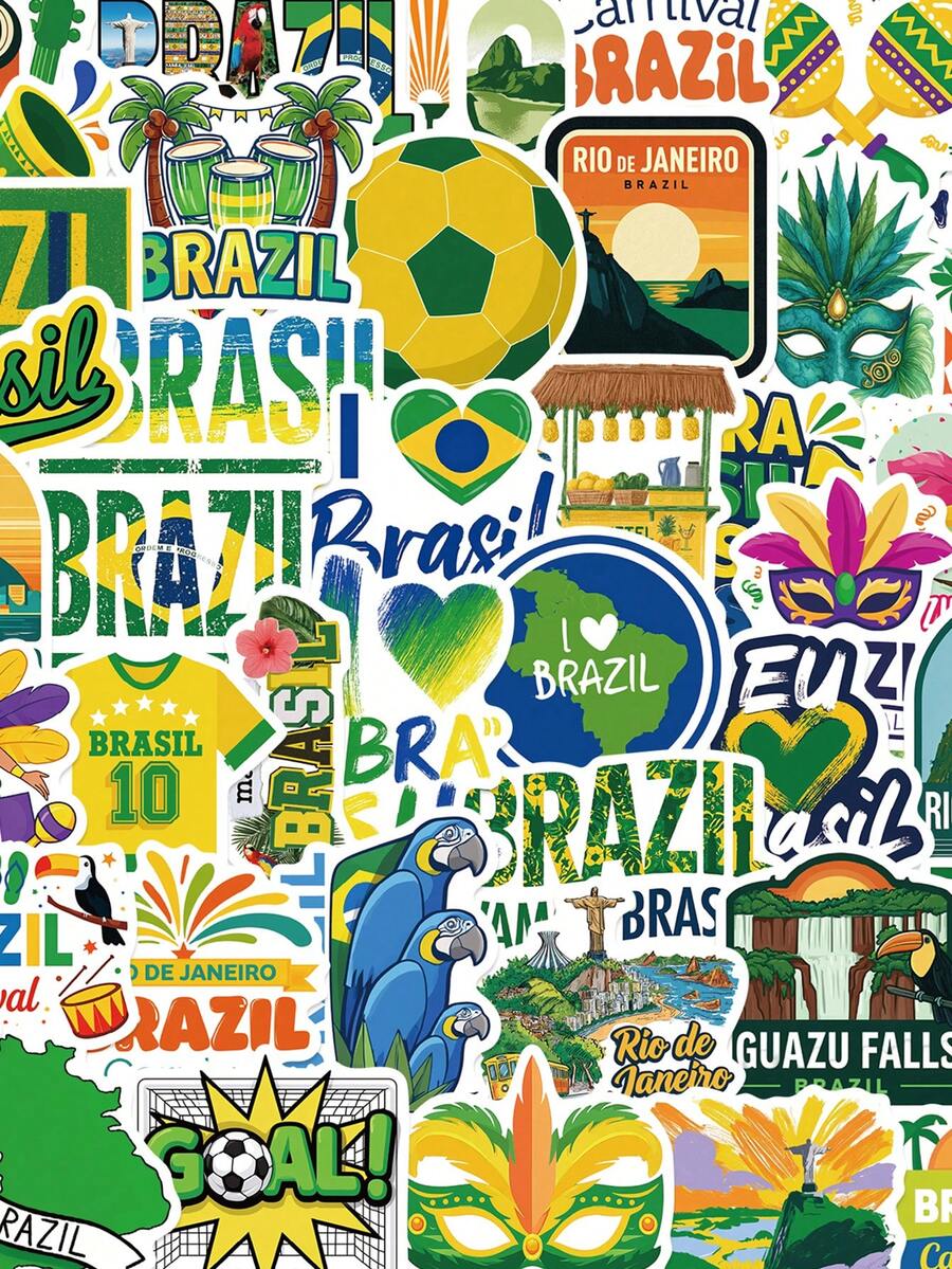 50 miếng nhãn dán Brazil, decal vinyl lễ hội Carnival Brazil hài hước, nhãn dán trang trí cho laptop và bình nước, hoàn hảo cho những người yêu thích sự hài hước - Nhiều màu - Xem 1