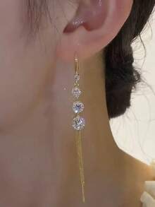 1對女士奢華流蘇耳環，日常配戴珠寶 - 金色 - 查看 2