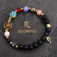 8 Planets 12 Zodiac Signs Bracelet, Unisex Natural Stone Solar System Bracelet, Gold Zodiac Pendant Bracelet, Valentine's Day Jewelry - Black - View 8