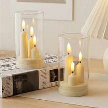 LED Flameless Candle Light With Clear Cylinder Cover 3 Pillar Candles Warm Amber Glow Battery Operated Decorative Lamp For Wedding Party Home Table Decor Romantic Ambient Lighting - 3-head Candle Lamp - View 11