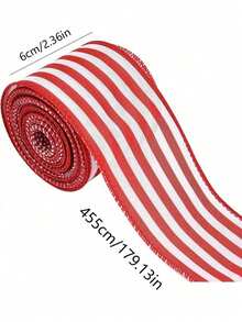 1 Roll Christmas Red & White Striped Ribbon With Wired Edge, For Christmas Tree DIY Bows, Gift Wrapping Accessories, Theme Party, Scene Atmosphere Decor, Home Decoration - Multicolor - View 2