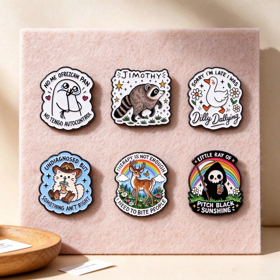 Funny Sarcastic Cartoon Animal Enamel Pins, Cute Skeleton Raccoon Duck Cat Deer Brooch Badge For Backpack Jacket Hat, Lovely Gift For Friends
