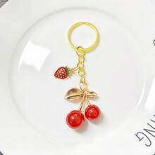 Gold Series Cherry Keychain, Red Strawberry Key Ring, Car Decoration, Gift Inspiration For Teachers, Friends, Sisters - Red - View 8