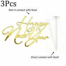 1 cái/3 cái/6 cái topper bánh kem acrylic Happy New Year, trang trí bánh gương vàng, thiết kế hộp quà, trang trí bánh tiệc đêm giao thừa, dụng cụ làm bánh tráng miệng - Nhiều màu - Xem 11