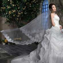Single Layer Tulle Large Pearl Bridal Veil, Long Train Cathedral Style Women's Veil - Ivory - View 3