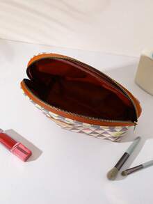 Triangle Print Half-Moon Makeup Pouch, Zipper Cosmetic Bag - View 7