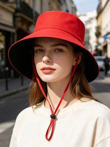 1pc Women's Contrast Color Reversible Bucket Hat With Wide Brim, Face-Covering Sun Hat, Windproof Rope Design, Versatile For Daily, Outdoor, Travel And Trips - A - View 9