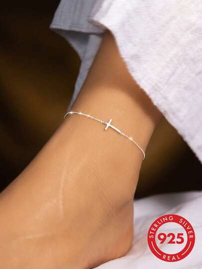 ELSEDES 1pc Simple Yet Elegant S925 Sterling Silver Handmade Shiny Anklet, Quality Jewelry, Suitable For Women, Perfect For Summer, Daily Wear, And Parties Holiday