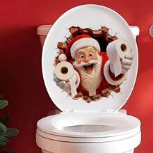 Funny Santa Claus Breaking Wall Effect Toilet Stickers, Removable Self-Adhesive Waterproof PVC Decals, Suitable For Bathroom, Living Room, Office, Home Holiday Decoration - one-size - View 4