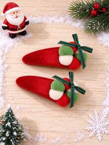 2pcs Christmas Velvet Ball Ribbon Bow Hair Clips, Red Cute Sweet Alligator Clips For Girls, Autumn/Winter Holiday Daily Hair Accessories, Children's Hair Clips - Multicolor - View 5