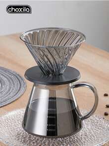 1 Set Choxila Glass Pour Over Coffee Set, Spiral Texture Glass Filter With 600ml Glass Server, With Scale Line And Handle, Home Coffee Station, Cafe And Office Pour Over Coffee Set - Grey Coffee Pot - View 4